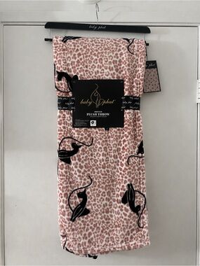 Baby Phat Pink Leopard Print Plush Throw with Black Cat Silhouettes